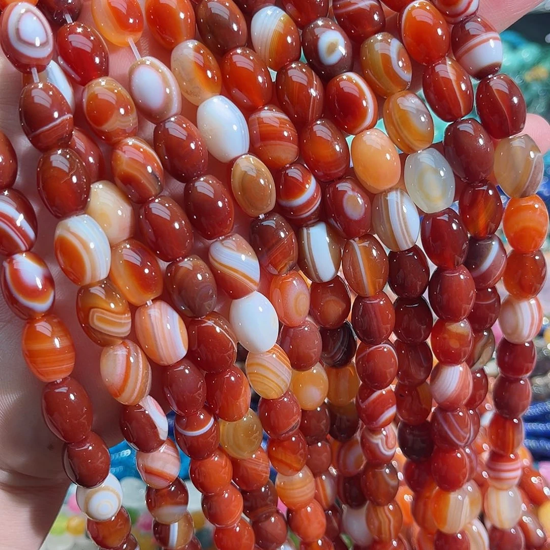玛瑙/玉髓合金珠宝半成品板眼玛瑙米珠10x13mm一条