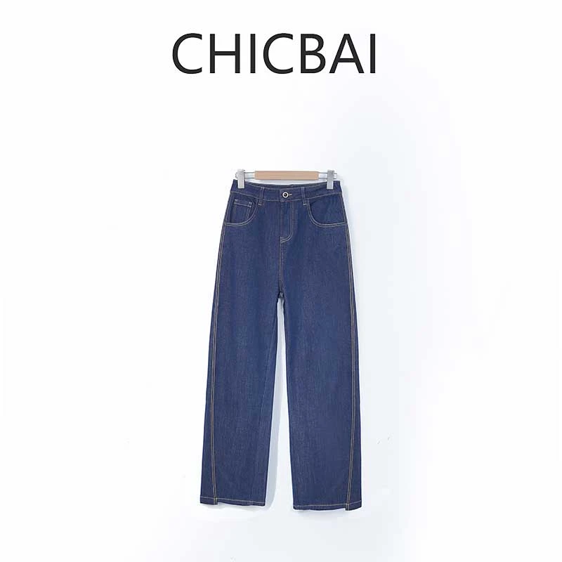 CHICBAI 土耳其进口面料单宁色侧缝斜解构牛仔裤