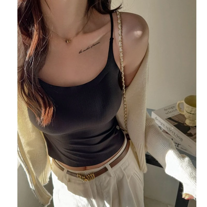 带胸垫辣妹冰丝无痕可调节肩带打底吊带背心女式副乳无袖外穿上