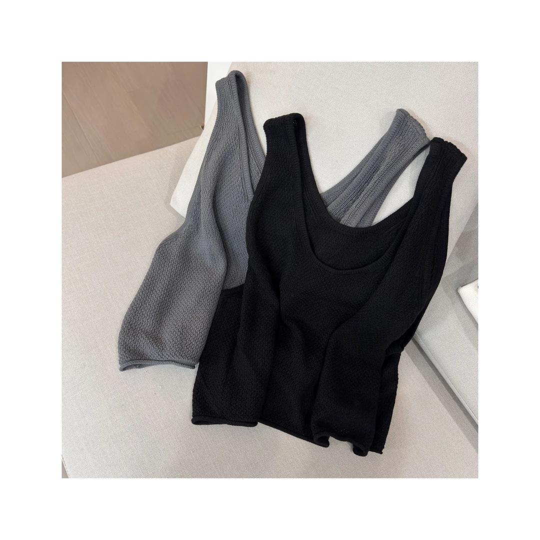 日系菠萝纹理针织叠穿背心