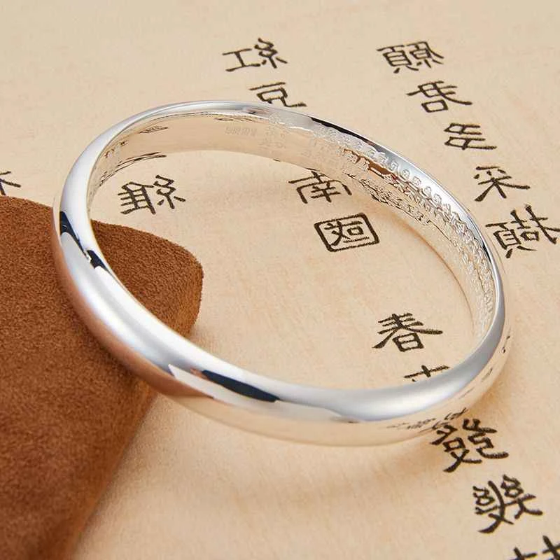 足银手镯 A21光面心经足银手镯实心闭口贵妃镯送妈妈送女友