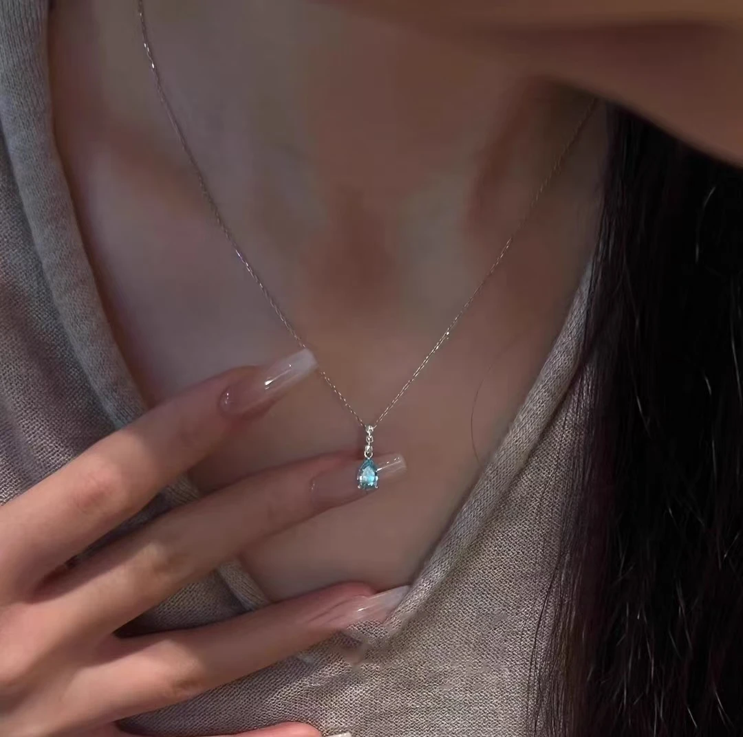 坠链均925银 【蓝眼泪】项链女款精致清冷感冰透设计高级锁骨链