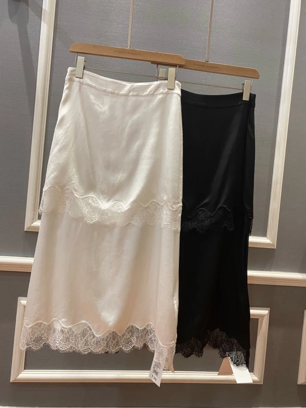 欧都梦·春夏新品 柜款重磅人丝双层蕾丝拼接半身裙2540