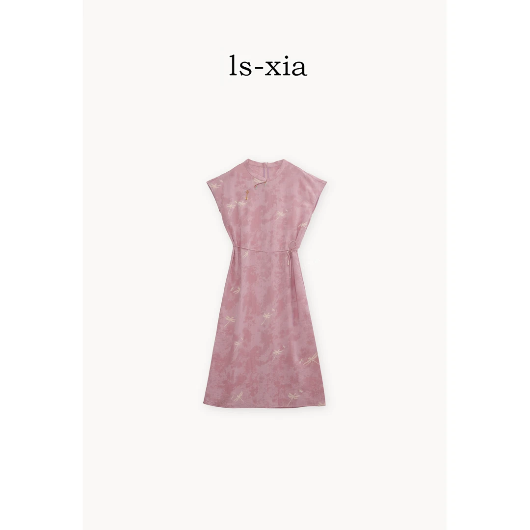 【樱绯】优雅气质连衣裙蜻蜓印花新中式时尚简约