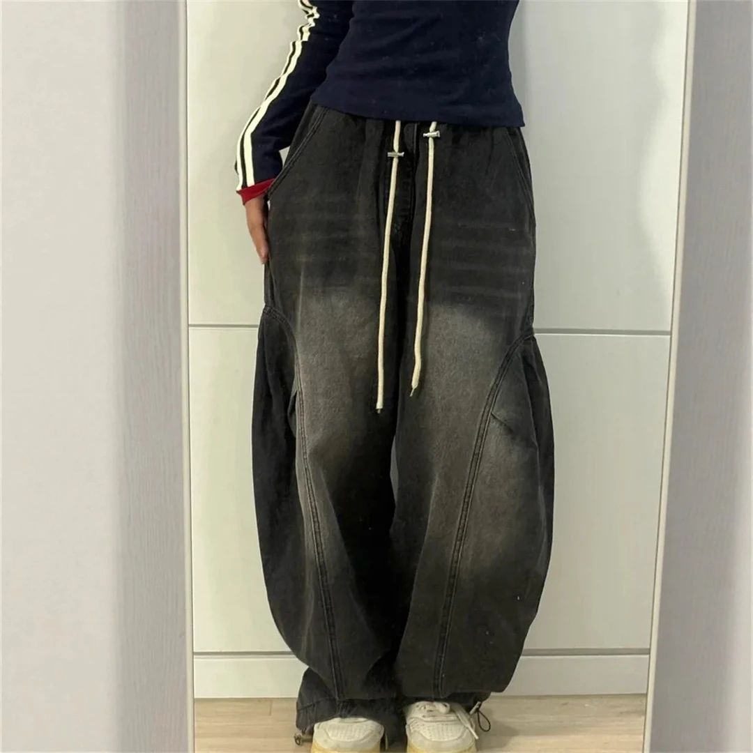 2025年早春秋新款复古气质自由廓形裁剪口袋加绒阔腿工装长裤女装