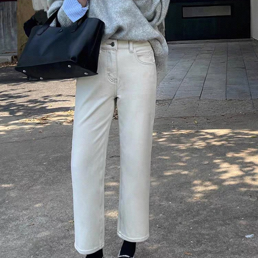 Y九分【161】代93 又温柔又显气质！白色都显瘦的九分烟管小直筒裤~
