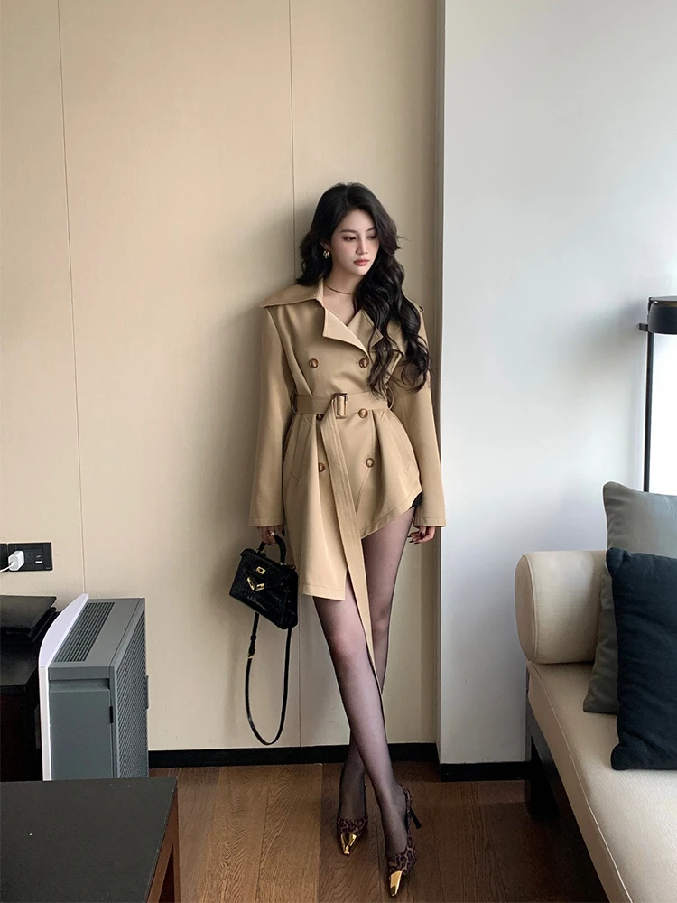 界相【揽风】收腰系带中长款卡其色风衣外套女小个子2025春修身显瘦