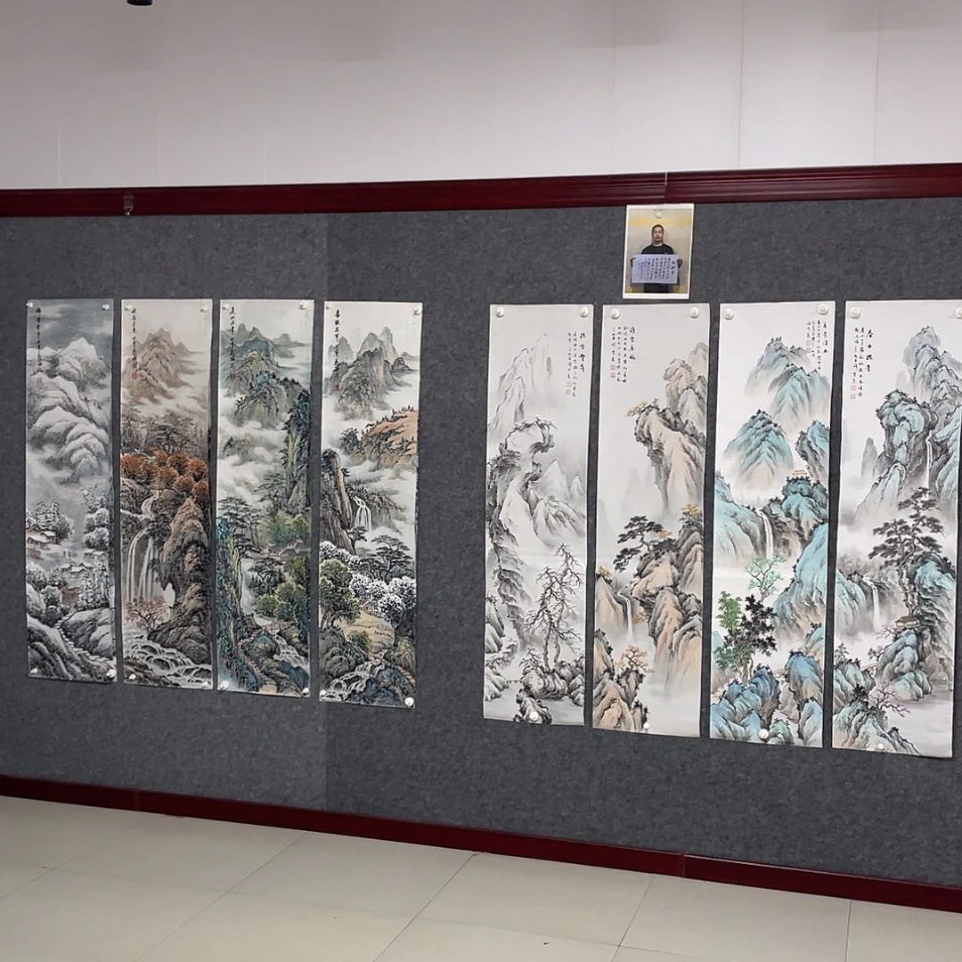 国画山水四条屏画芯 纯手绘国画作品