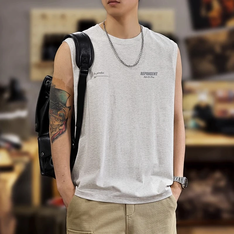 U&PURA夏季新款纯棉背心男美式无袖t恤运动健潮流时尚休闲百搭t恤