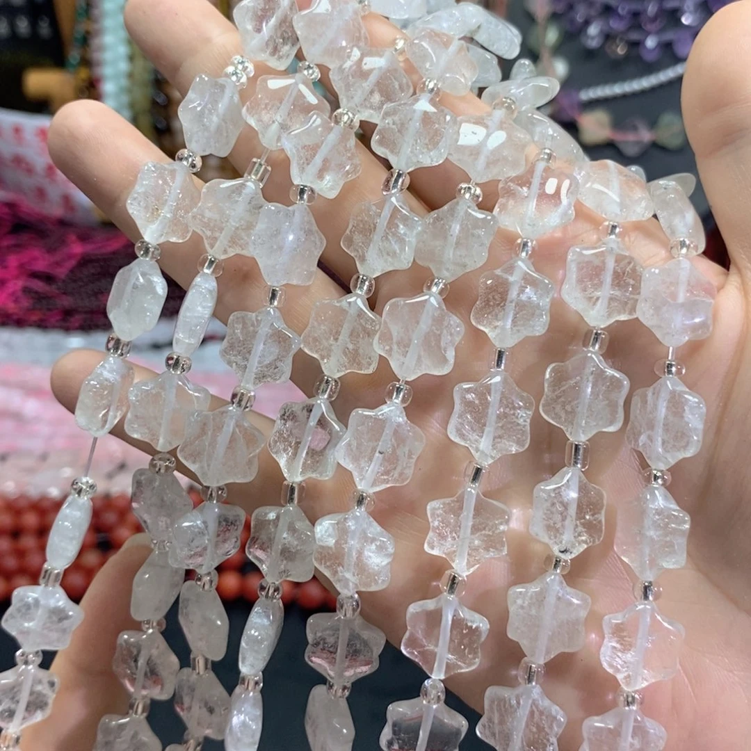 未镶嵌玛瑙/玉髓珠宝半成品天然白水晶花一条卡13mm