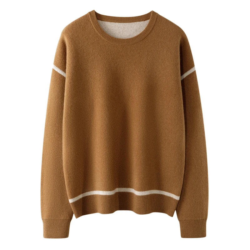 康塞妮A规纱秋冬女士100%纯山羊绒空气层针织衫圆领加厚上衣休闲