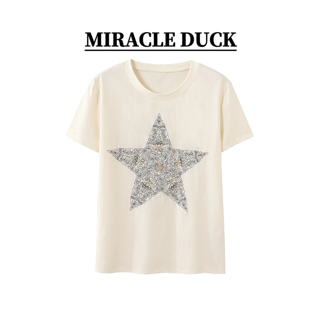【满天星斗】夏季时尚百搭重工刺绣钉珠女士圆领短袖T恤C1558