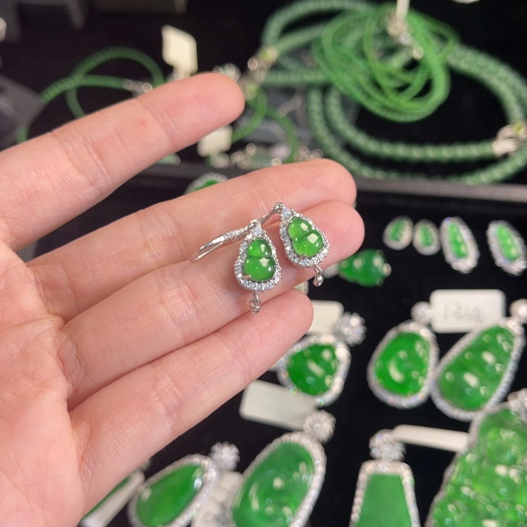 翡翠银S925镶嵌戒指葫芦耳钩