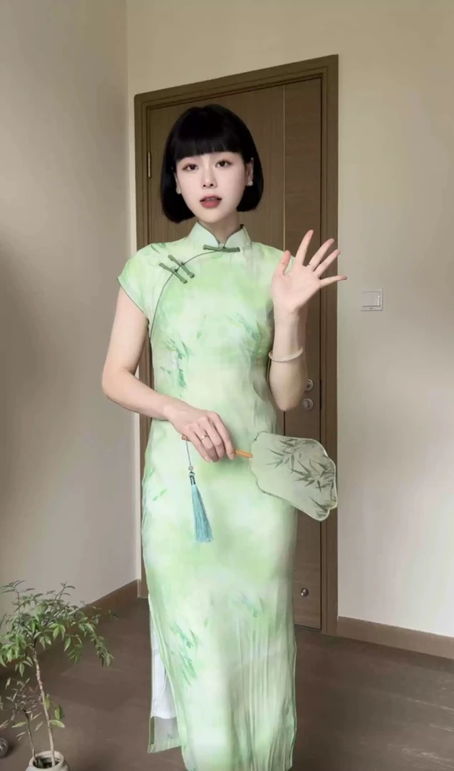 335 年轻款连肩袖长款|青竹|旗袍
