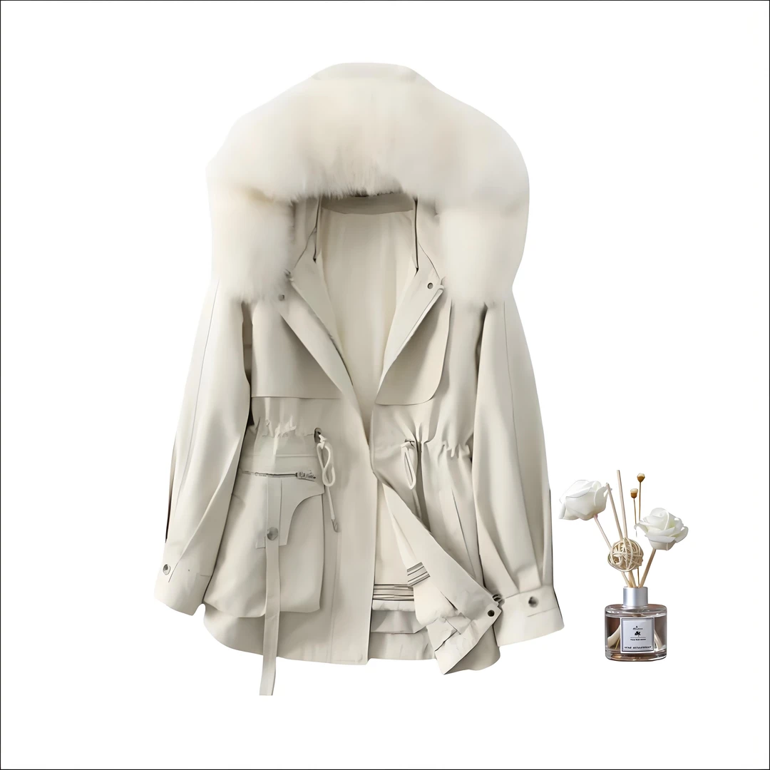 【万达专柜】轻奢中长款外套狐狸毛毛领女士派克服活里活面可拆卸