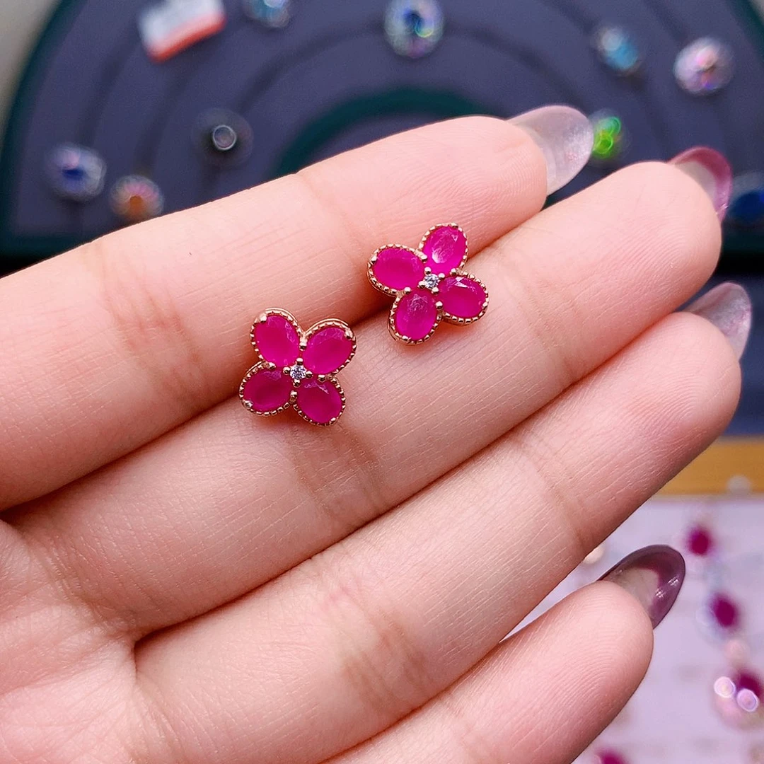 红宝石耳饰银S925镶嵌用****3