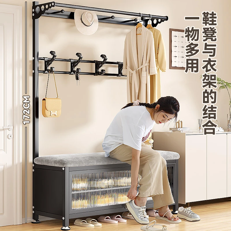 鞋架家用门口换鞋凳挂衣架一体玄关多层防尘鞋柜鞋子收纳储物柜子