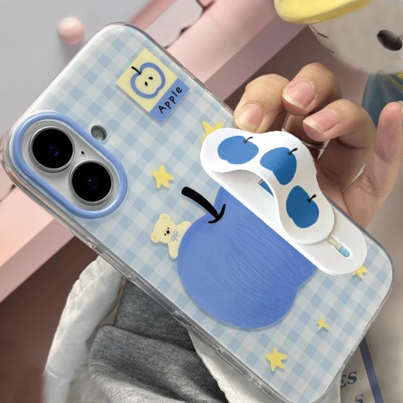 格纹蓝苹果适用VIVOS30PRO手机壳S20/S19/S18/17E/16/15/10pro套