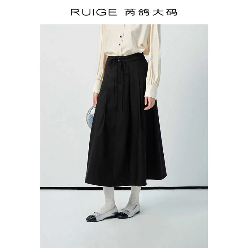 芮鸽微胖定制通勤双腰头A字高腰伞裙女显瘦百搭胖mm半身裙00056