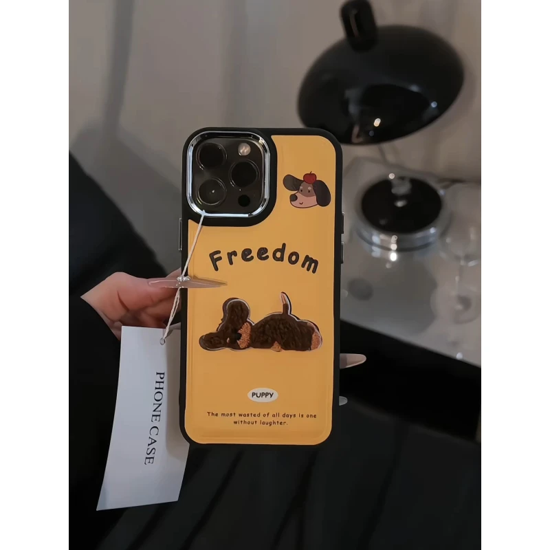 趴趴腊肠狗适用苹果17pro手机壳16PM电镀皮纹15华为mate70小众p80