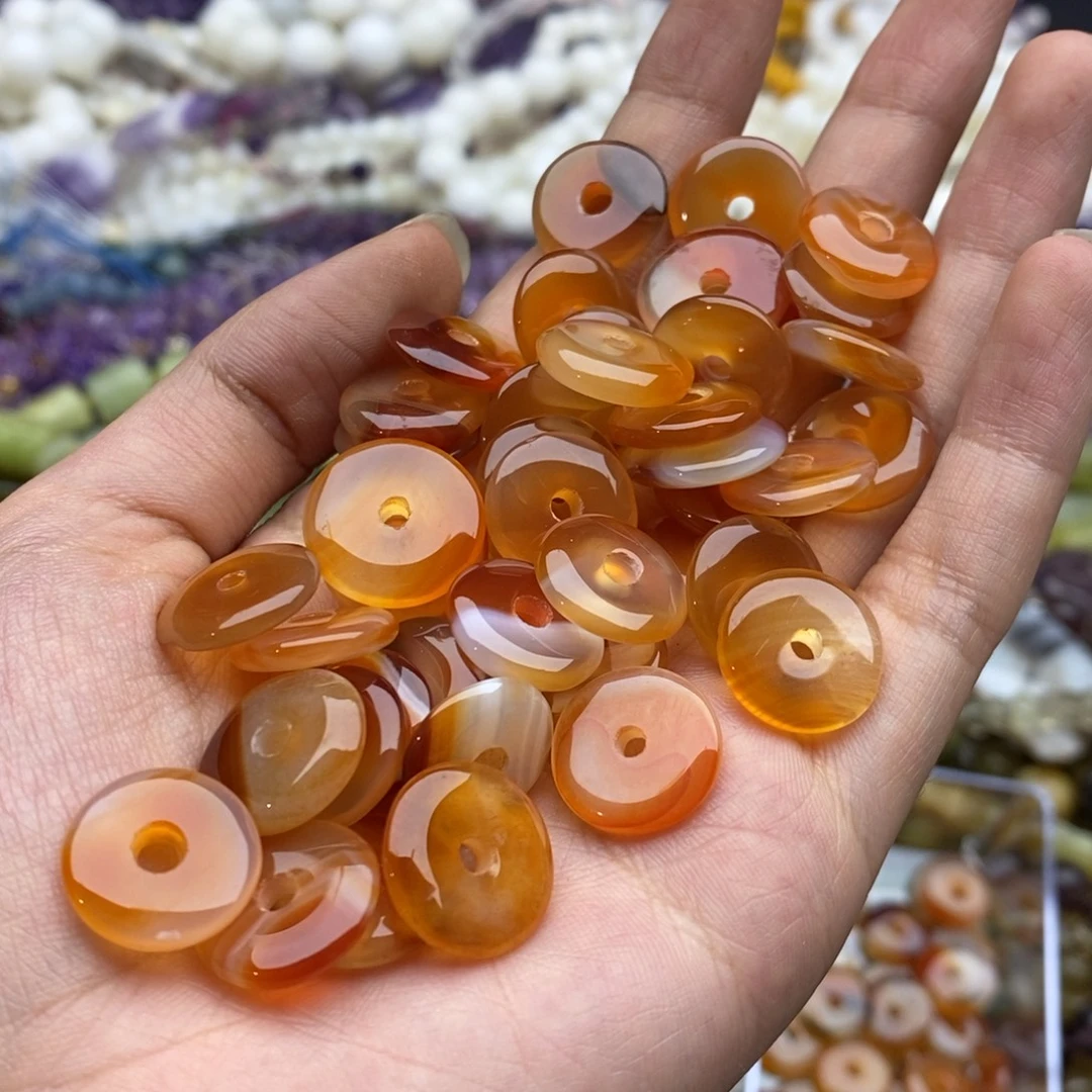 未镶嵌玛瑙/玉髓珠宝半成品六个天然3×14mm玛瑙平安扣