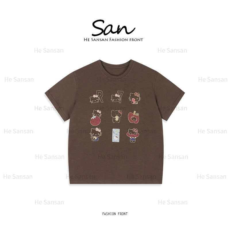 【SANSAN】猫咪气质轻奢极简休闲百搭简约字母短袖DY-90245