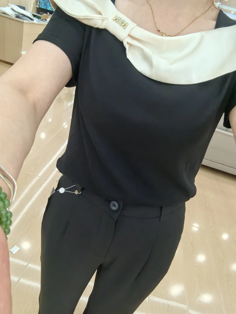 透气短袖极简风拼色立体装饰T恤设计师简约黑色美式
