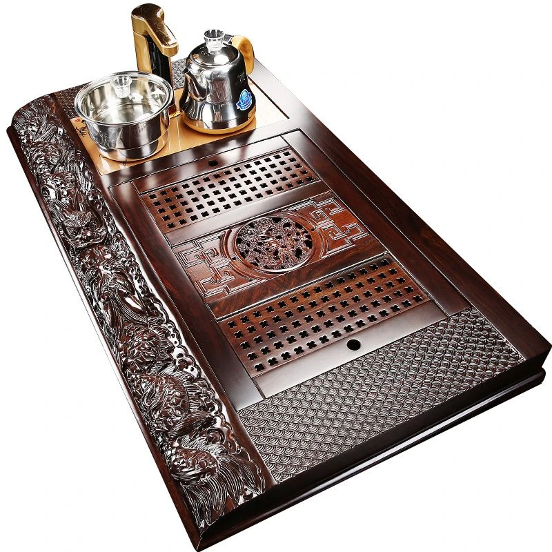 整套功夫茶具套装家用手工黑檀实木茶盘边雕茶台全自动电磁炉