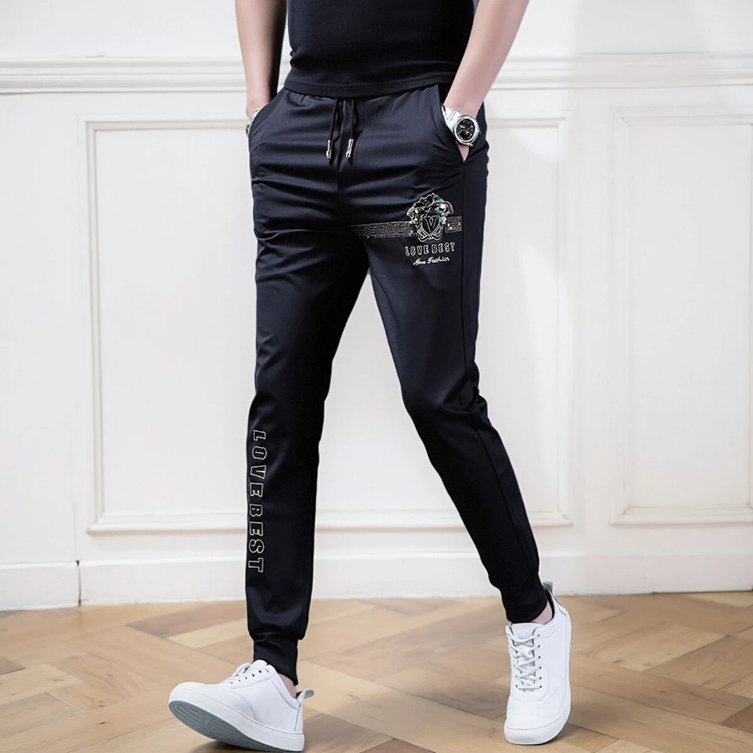 欧洲站潮牌刺绣男裤子冬季新款男裤男士加绒休闲裤卫裤长裤运动裤