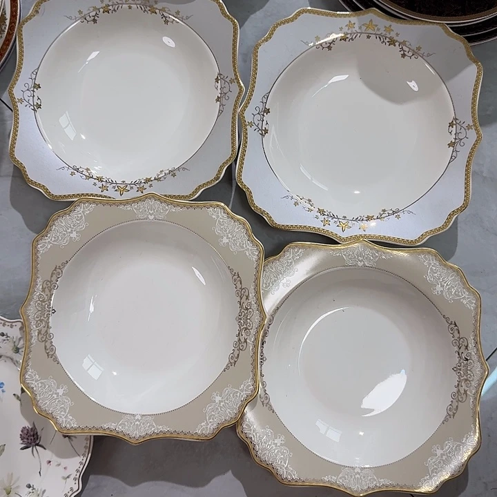 瓷8英寸方形草帽盘4个混搭款