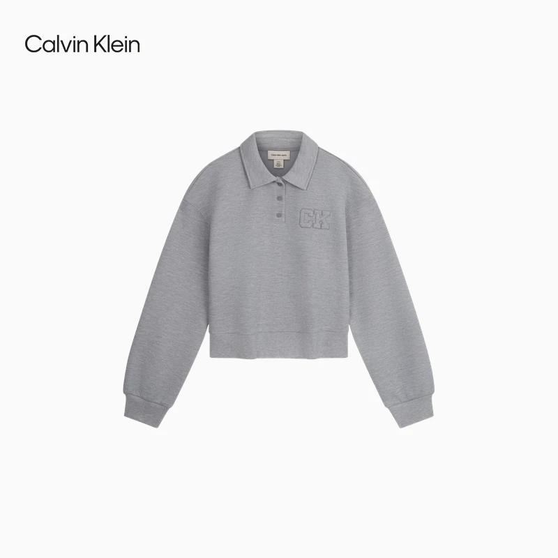 CK Jeans25早春新款女士美式休闲运动风刺绣半开襟POLO领卫衣