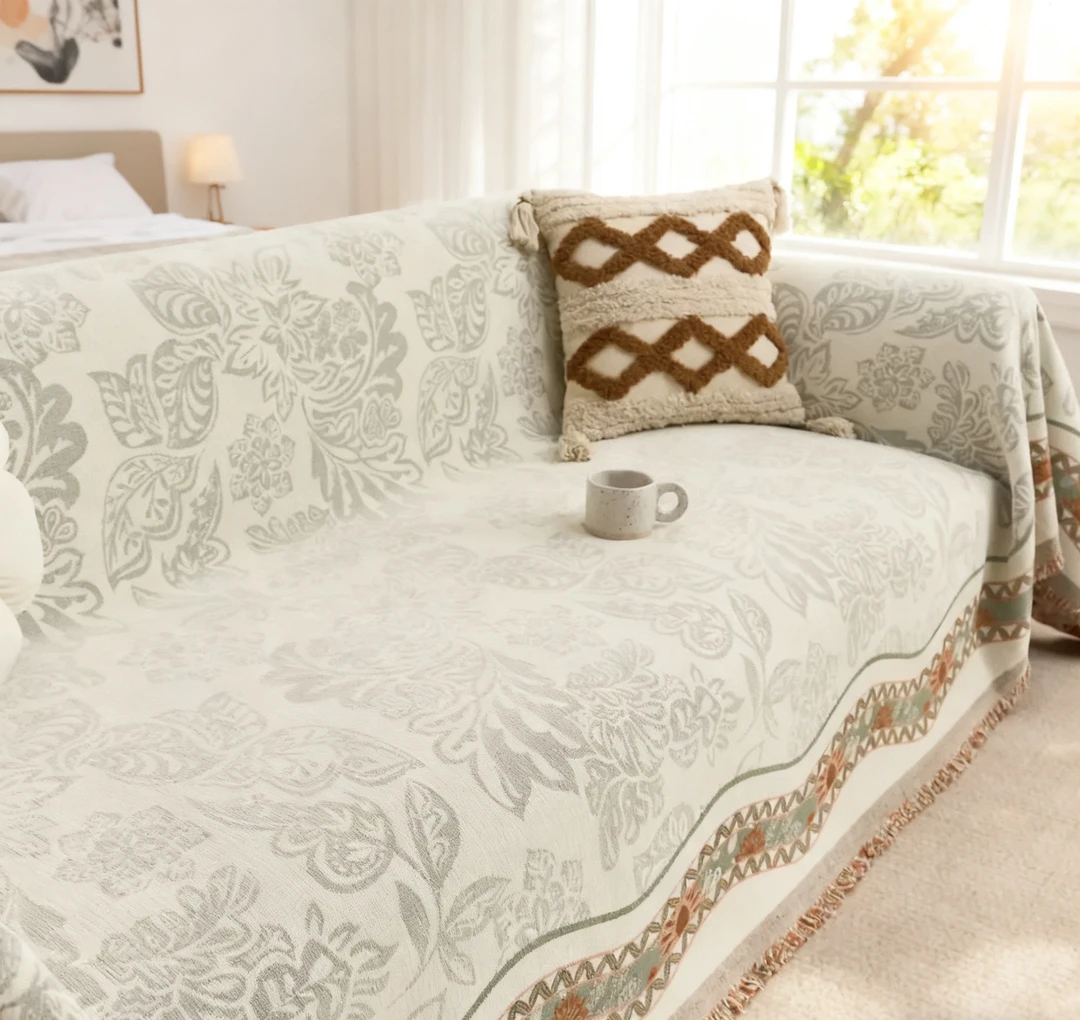 【繁华】 时尚简约流苏款双面四季通用沙发巾