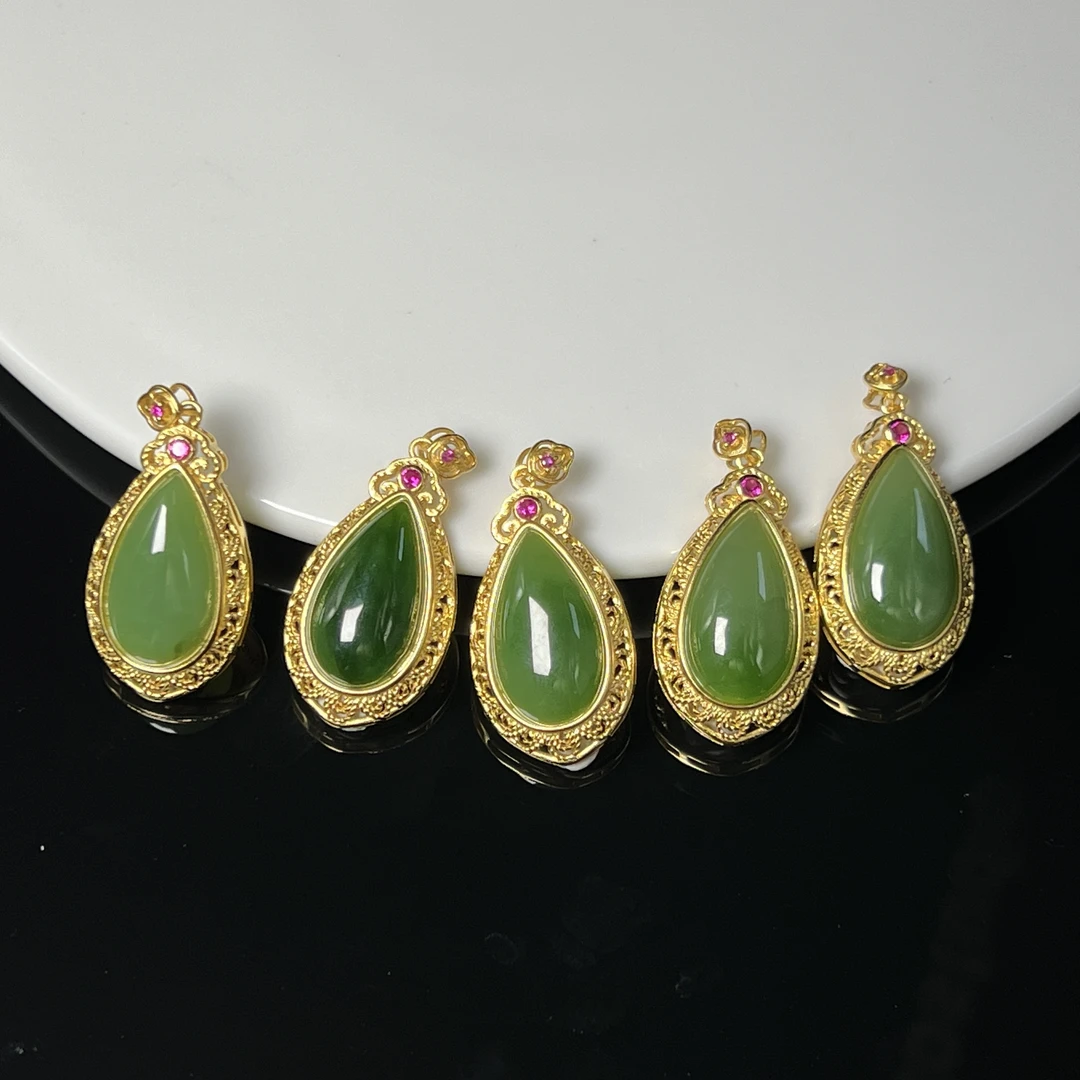 925银镶和田玉水滴挂件 (多样性发一件 不带链) LHD0001