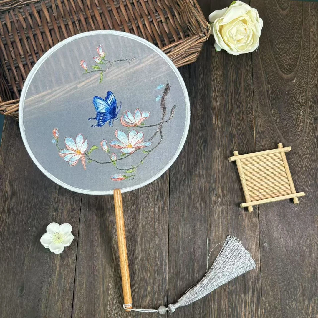 双面绣包边玉兰蓝蝶