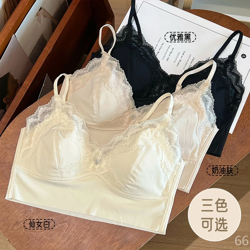 冰丝无痕美背防走光V领专用薄款蕾丝舒适大码内衣小胸粉底液内衣