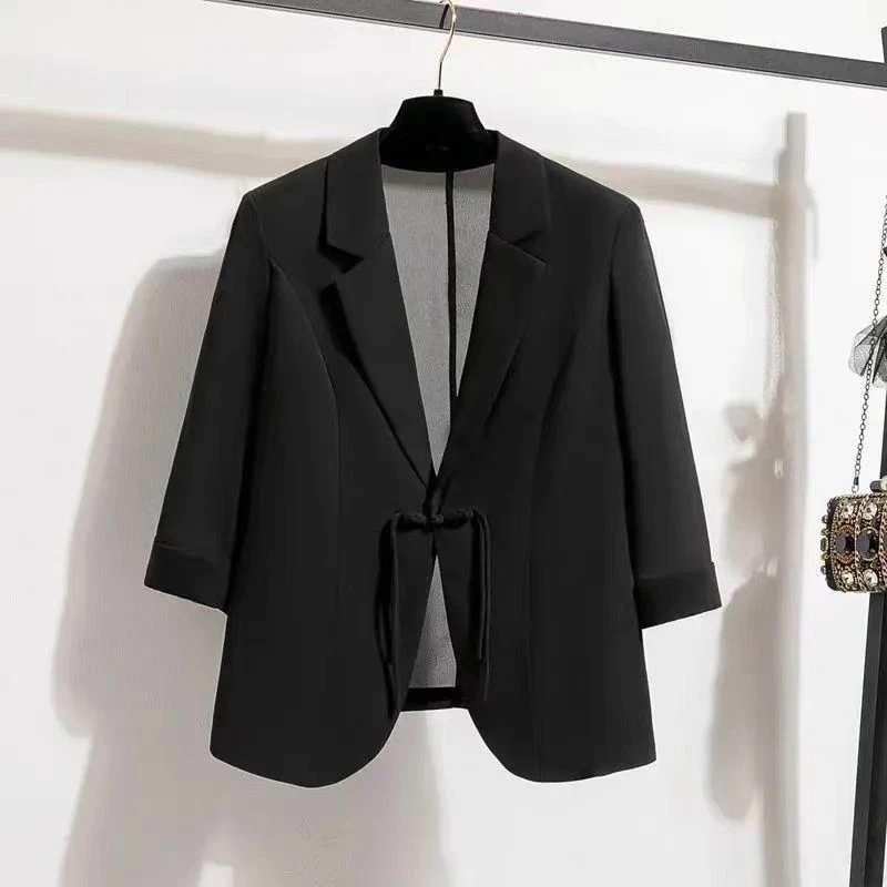 新中式西装女2025春夏季薄款盘扣黑色休闲外套百搭空调开衫