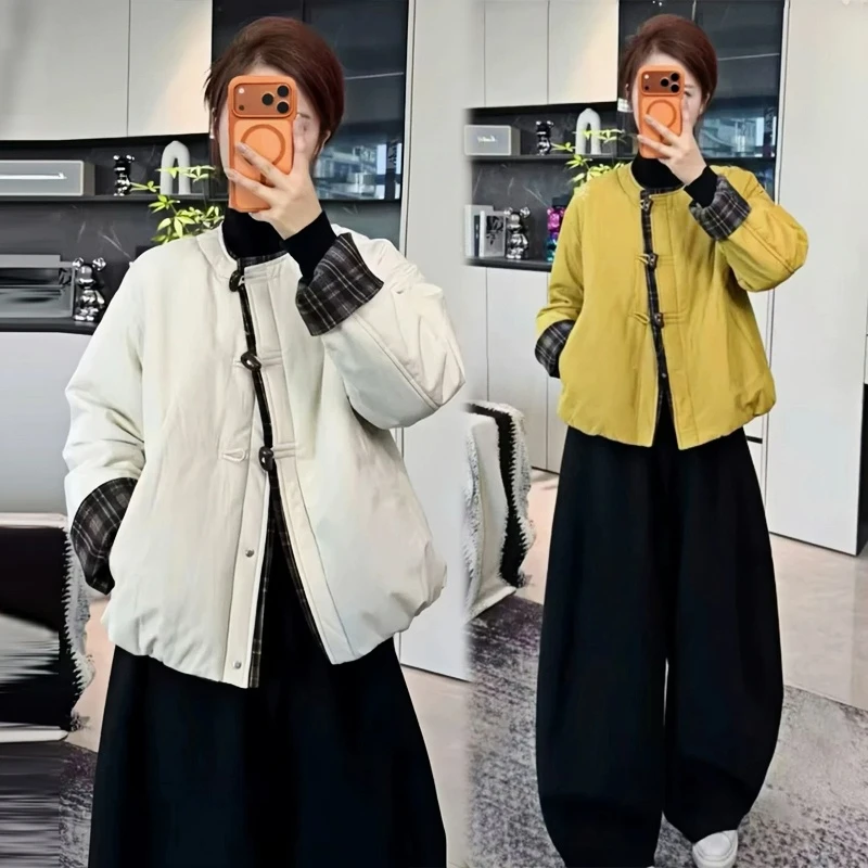设计感格子拼接轻薄棉服外套女2025秋冬装时尚休闲洋气棉衣上衣