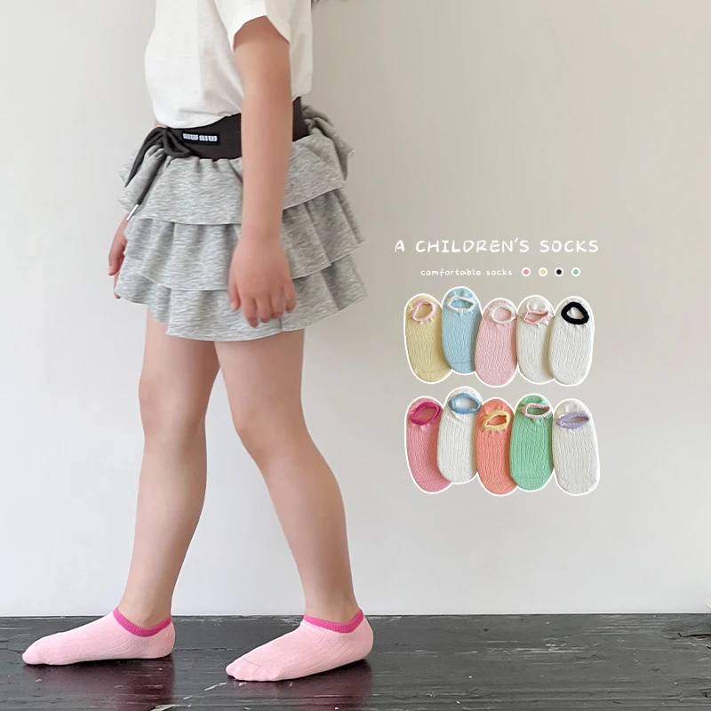 儿童袜子夏季薄款无骨船袜女童韩版糖果色短袜夏天网眼浅口隐形袜