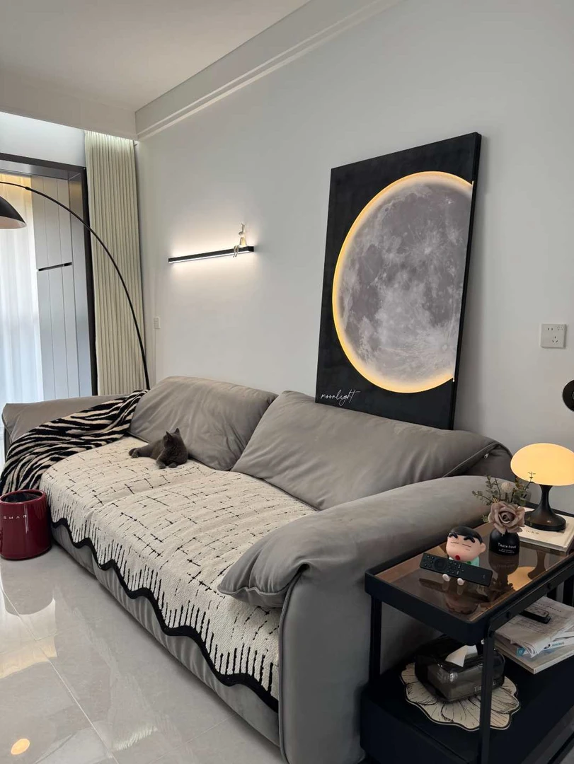 李子家黑白月球玄关客厅装饰画壁灯沙发背景墙挂画高级感砂岩灯光