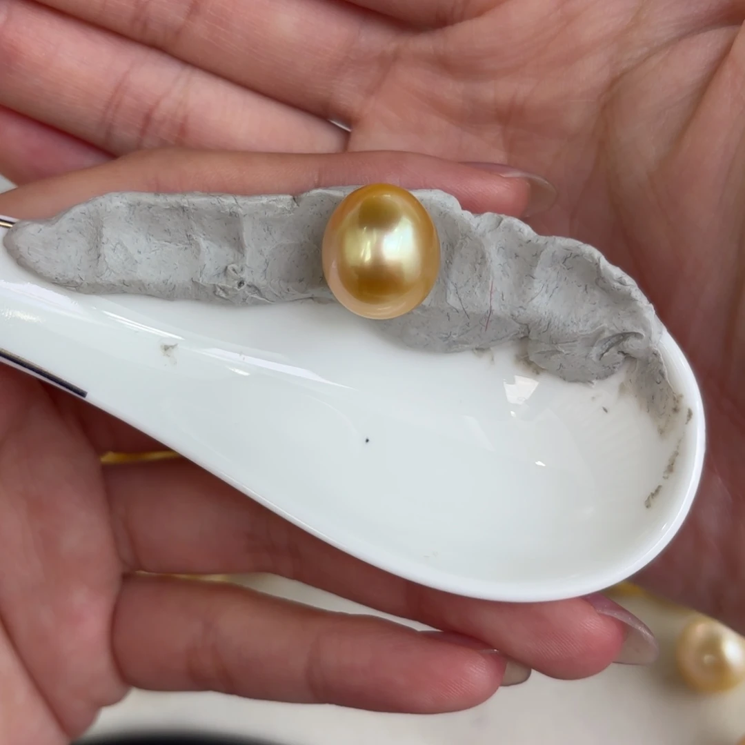 定制海水珍珠裸珠未镶嵌13-14mm金珠裸珠一颗