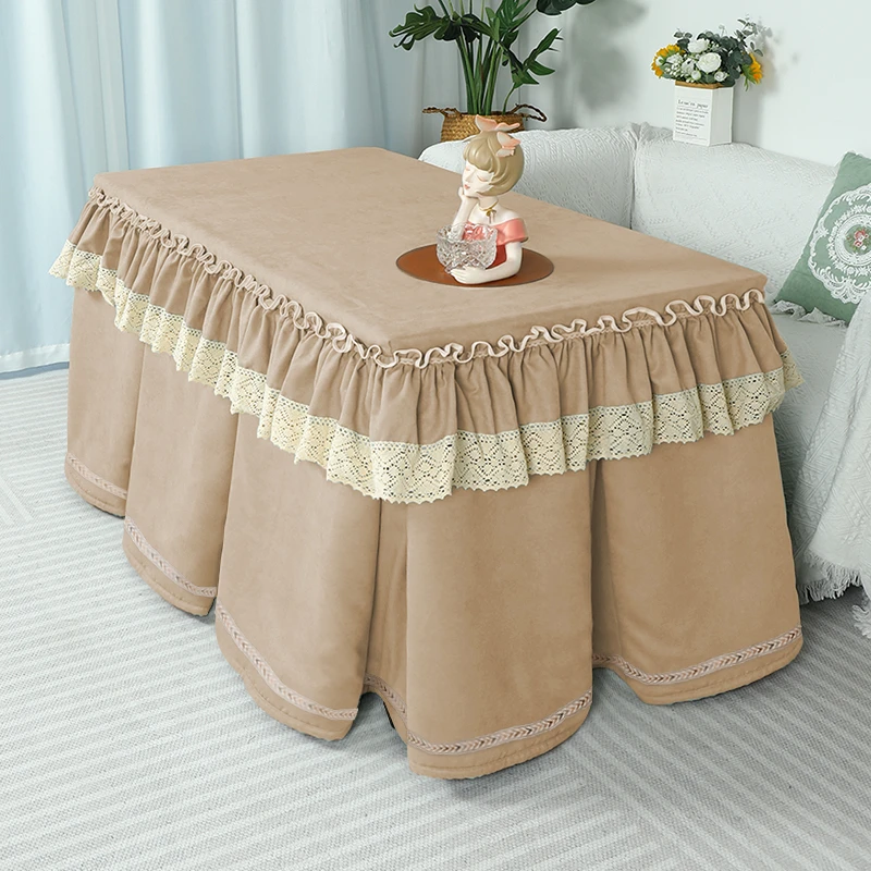 新款纯净燕麦色烤火被冬季加绒加厚长方形茶几罩可脱胆烤火桌罩套