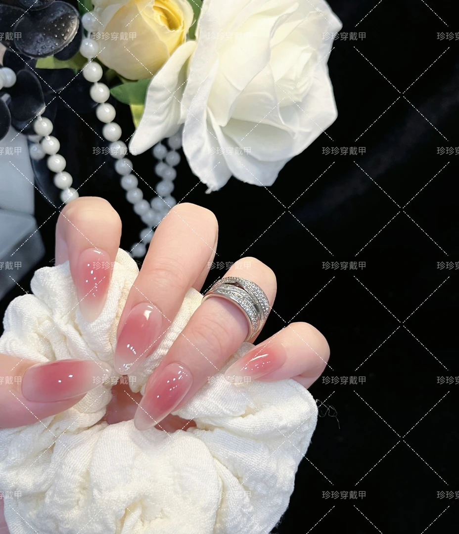 【蜜桃奶冻】珍珍手工穿戴甲纯欲风日常百搭裸色腮红晕染美甲贴片