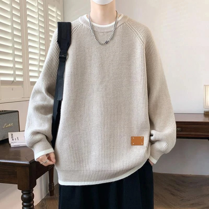 假两件毛衣男款秋冬季圆领针织衫男生内搭高级感宽松休闲毛线衣服