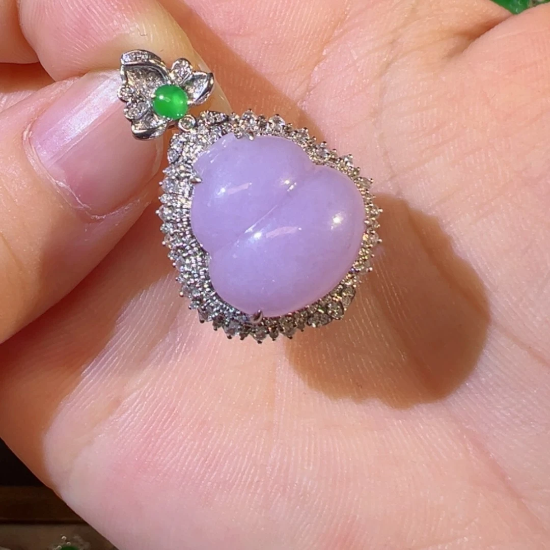 【闪购商品】翡翠吊坠(不含链)18K金镶嵌缅甸翡翠满紫葫芦