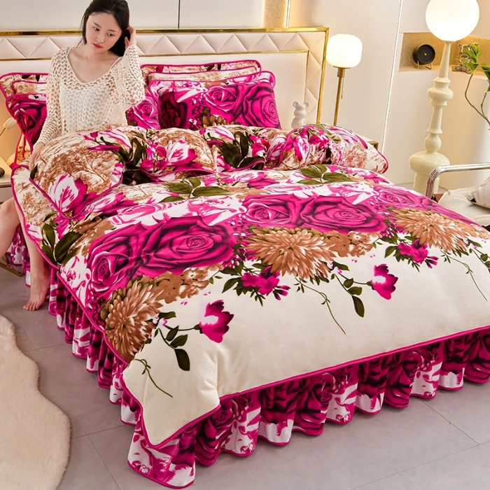 秋冬季新款热款8-9斤加厚加绒高克重牛奶绒四件套家纺床上用品