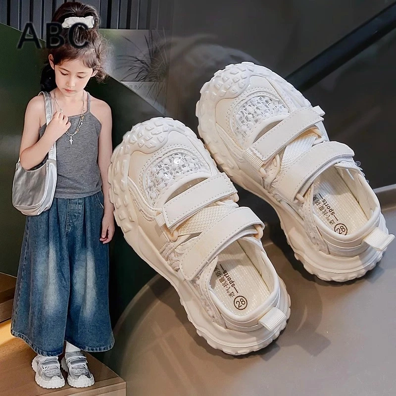 ABC儿童包头凉鞋2025春秋新款软底防滑大童女鞋女童网面透气单鞋