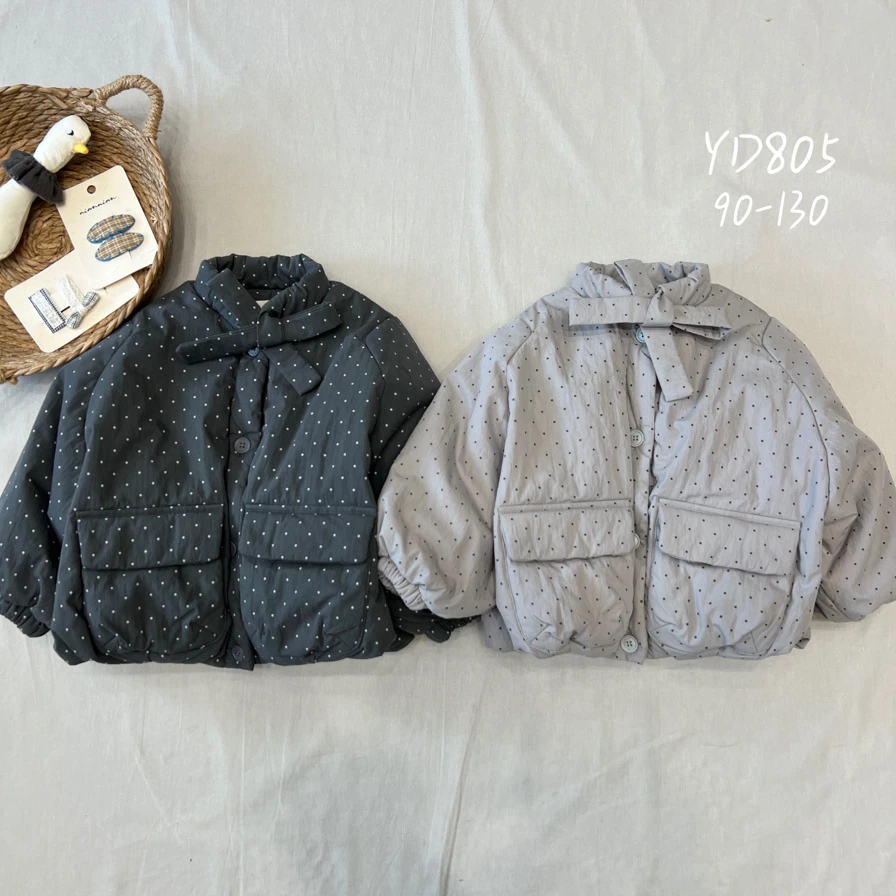 冬季儿童韩系波点加厚兔毛大口袋加厚保暖外套