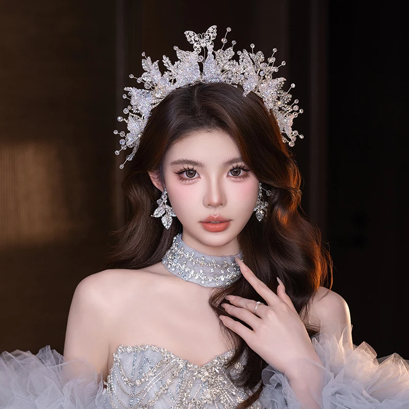 H218新娘锆石水晶蝴蝶发箍头饰超仙减龄甜美皇冠影楼拍照婚纱发饰