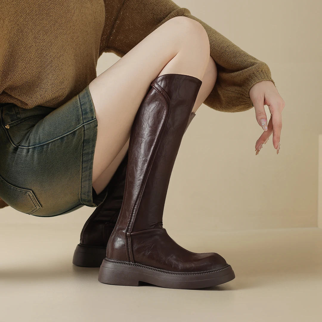 大筒围长靴胖mm加肥粗腿靴大码41-43粗跟厚底高筒骑士靴秋冬新款