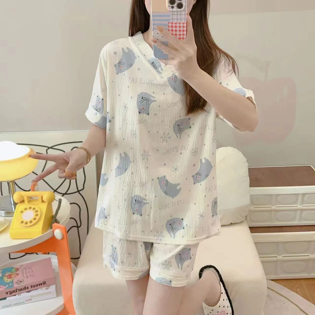 那简家 夏季舒适柔软睡衣云朵棉可外穿短裤家居服套装女